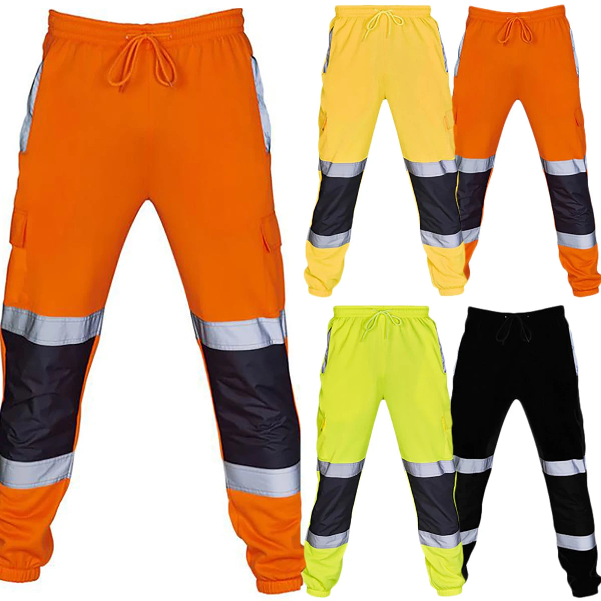 Mens Work Uniform Bottoms Safety Sweat Pants Striped Reflective Pants Loose Mens Jogging Trousers Joggers Patchwork Workwear by Anti Spier