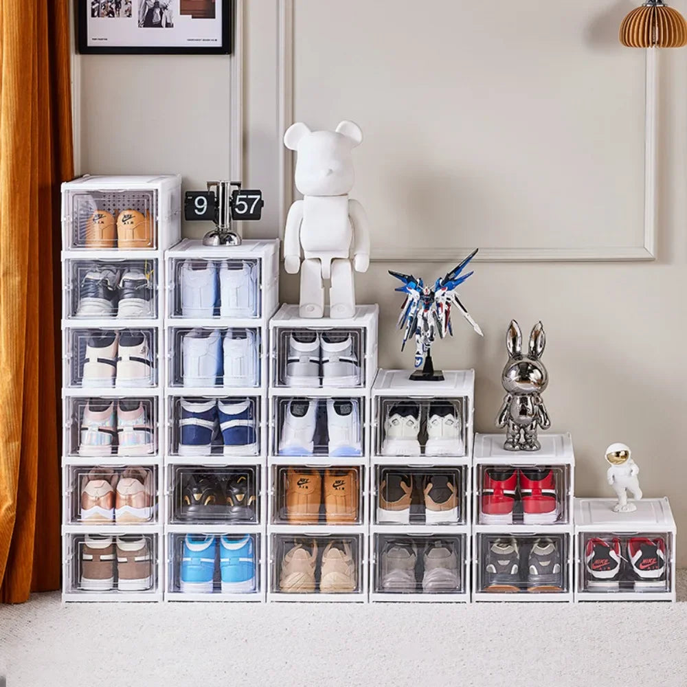 Foldable Shoe Rack Organizer 6 Layers Transparent Tackie Box Collapsible Home Sneaker Storage Stackable Shoes Cabinet For Closet by Anti Spier