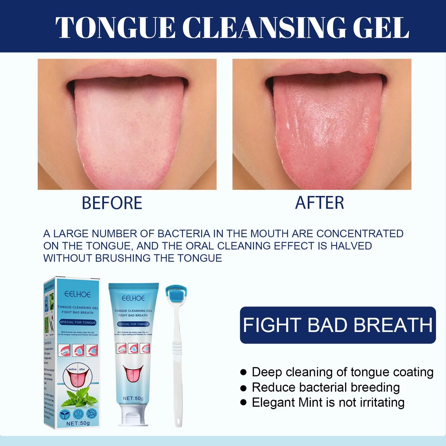 Tongue Cleansing Gel Tongue Coating Removal Kit Removing Thick White Tongue Coating,Balance Flora Freshing Breath Oral Care Tool by Anti Spier