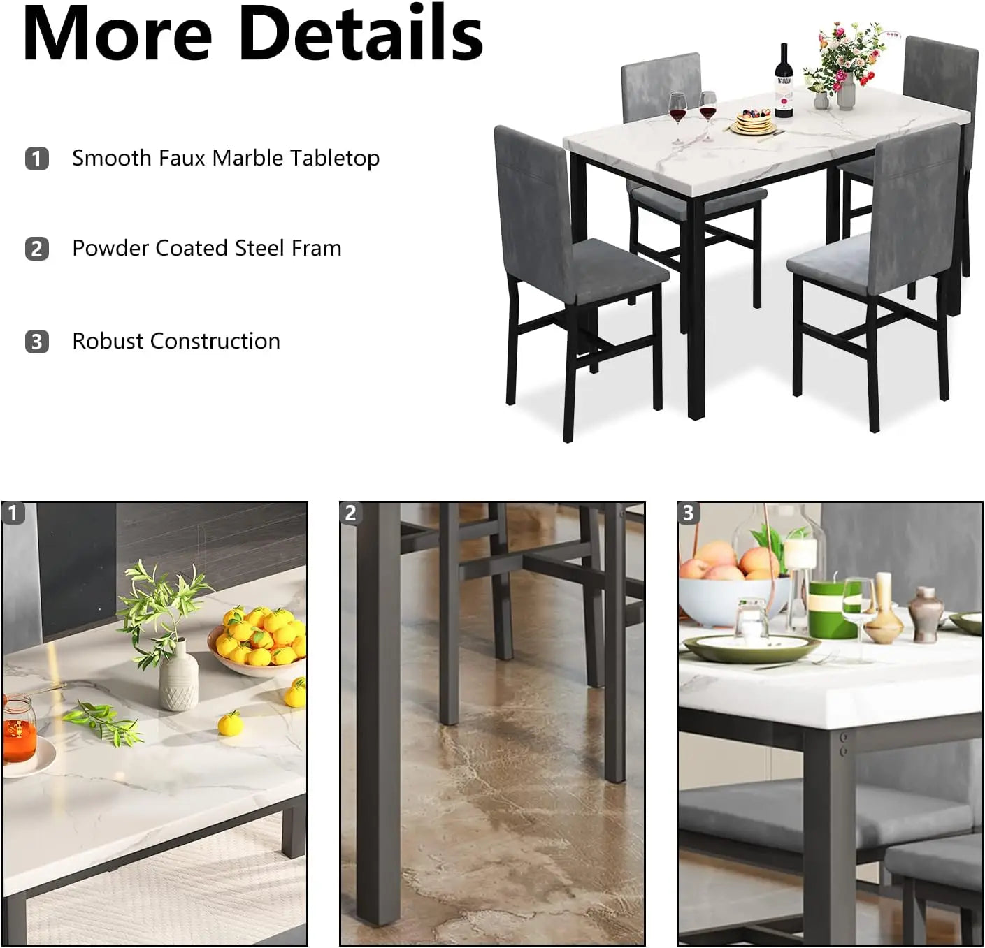 Dining Table Set for 4, 5-Piece Marble DiningTableSet with 4 Velvet Metal Frame Chairs for Kitchen, Bar, Living Room by Anti Spier
