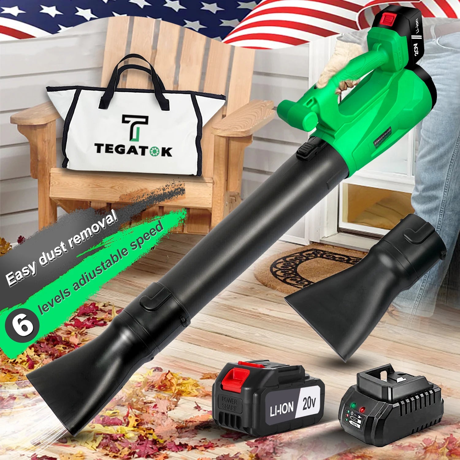 Tegatok Cordless Electric Leaf Blower 450CFM 125MPH Air Blower Snow Blower Dust Sweeper Garden Tools 20V Battery by Anti Spier