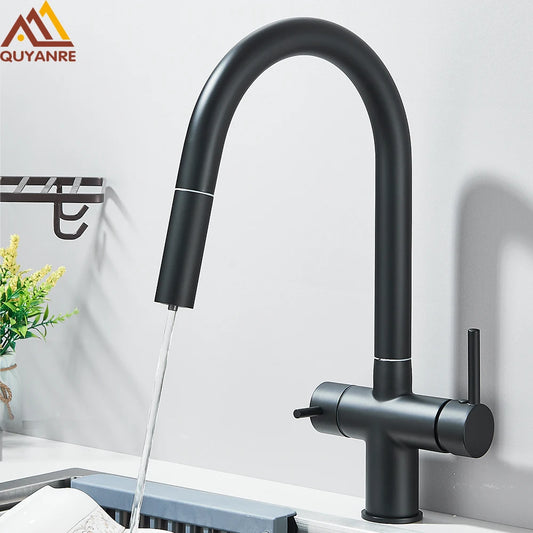 Filtered Kitchen Sink Faucet With Retractable Sprayer Brass Water Filter Tap Drinking Water Tap Vessel Sink Mixer For Kitchen by Anti Spier