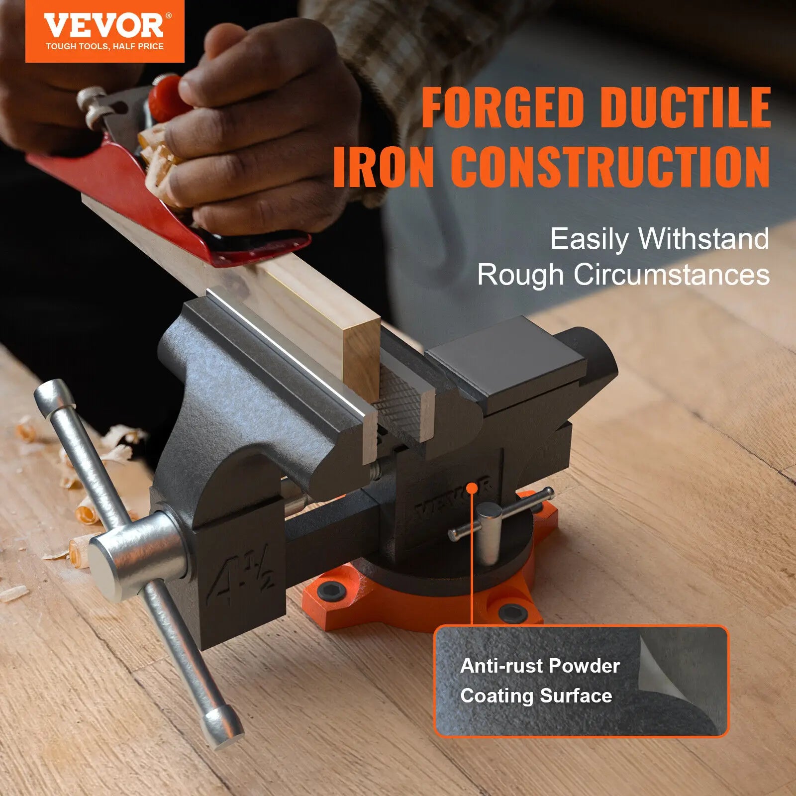 VEVOR Bench Vise 4.5" 6" 6.5" Multipurpose with Swivel Base & Anvil Heavy Duty Cast Iron for Drilling, Conduit Cutting, Sanding by Anti Spier