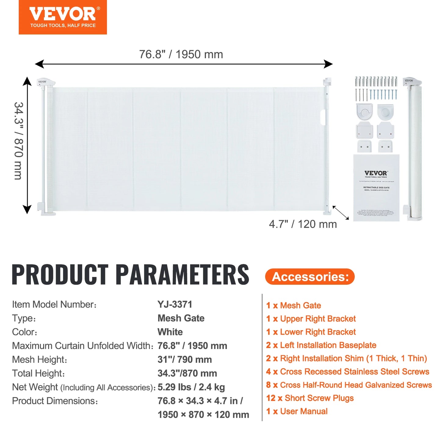VEVOR Retractable Baby Gate Tall Mesh Baby Gate Extends up to Wide Retractable Gate for Kids or Pets Retractable Dog Gates by Anti Spier