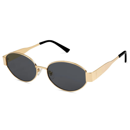 SOJOS Retro Oval Sunglasses for Women Men Trendy Sun Glasses Classic Shades UV400 Protection SJ1217 Gold/Grey by Anti Spier