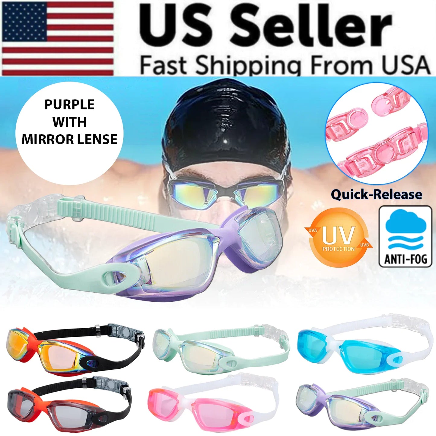 Clear Comfortable Swimming Goggles UV- Anti-Fog Swim Glasses Mirror Adult & Kids by Anti Spier