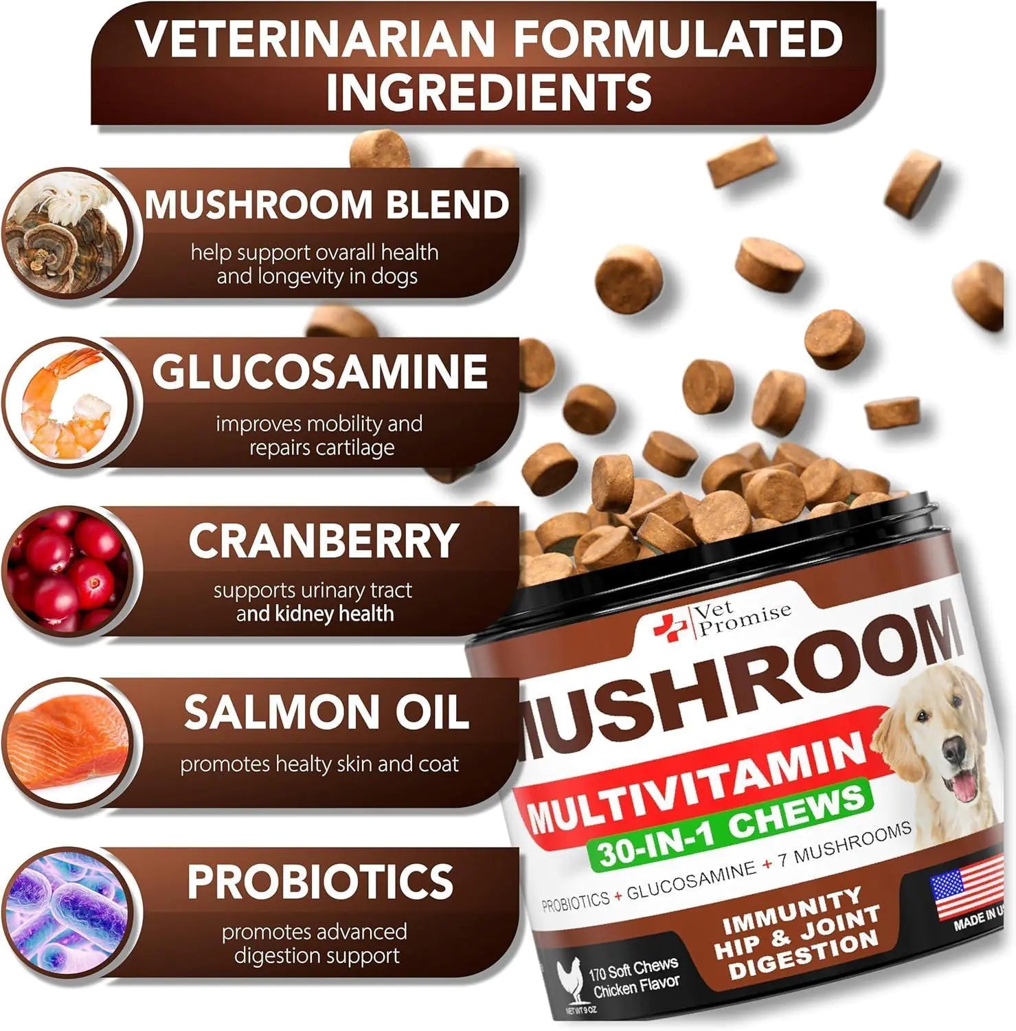 Mushroom for Dogs 170 Chews Turkey Tail Mushroom for Dogs Lions Mane Reishi by Anti Spier