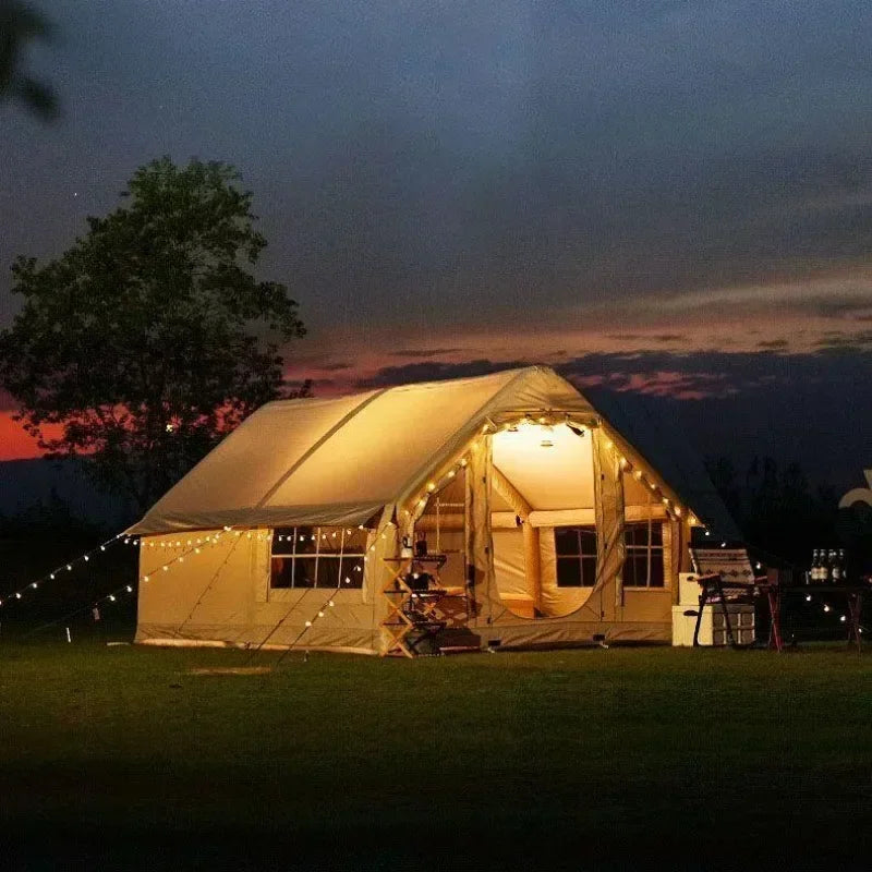 Inflatable camping tent no need to build 10 square meters 6-8 person space chimney design windproof and rainproof by Anti Spier