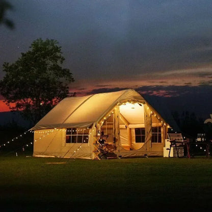 Inflatable camping tent no need to build 10 square meters 6-8 person space chimney design windproof and rainproof by Anti Spier