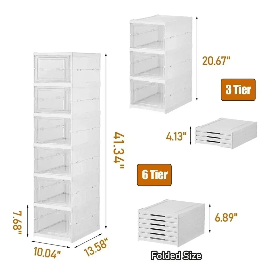 Foldable Shoe Rack Organizer 6 Layers Transparent Tackie Box Collapsible Home Sneaker Storage Stackable Shoes Cabinet For Closet by Anti Spier