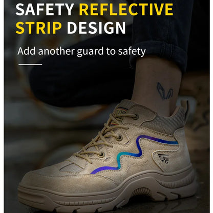 Reflective Strip Design Safety Work Shoes For Men Cow Suede Leather Indestructible Construction Boots Steel Toe Male Footwear by Anti Spier