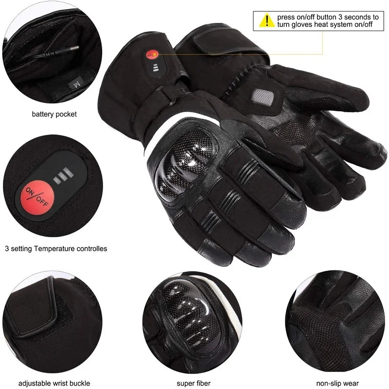 Savior Heat Winter Motorcycle Heated Gloves 7.4V Safe Outdoors Sports Electric Heating Waterproof Windproof KNUCKLE EN13594 by Anti Spier