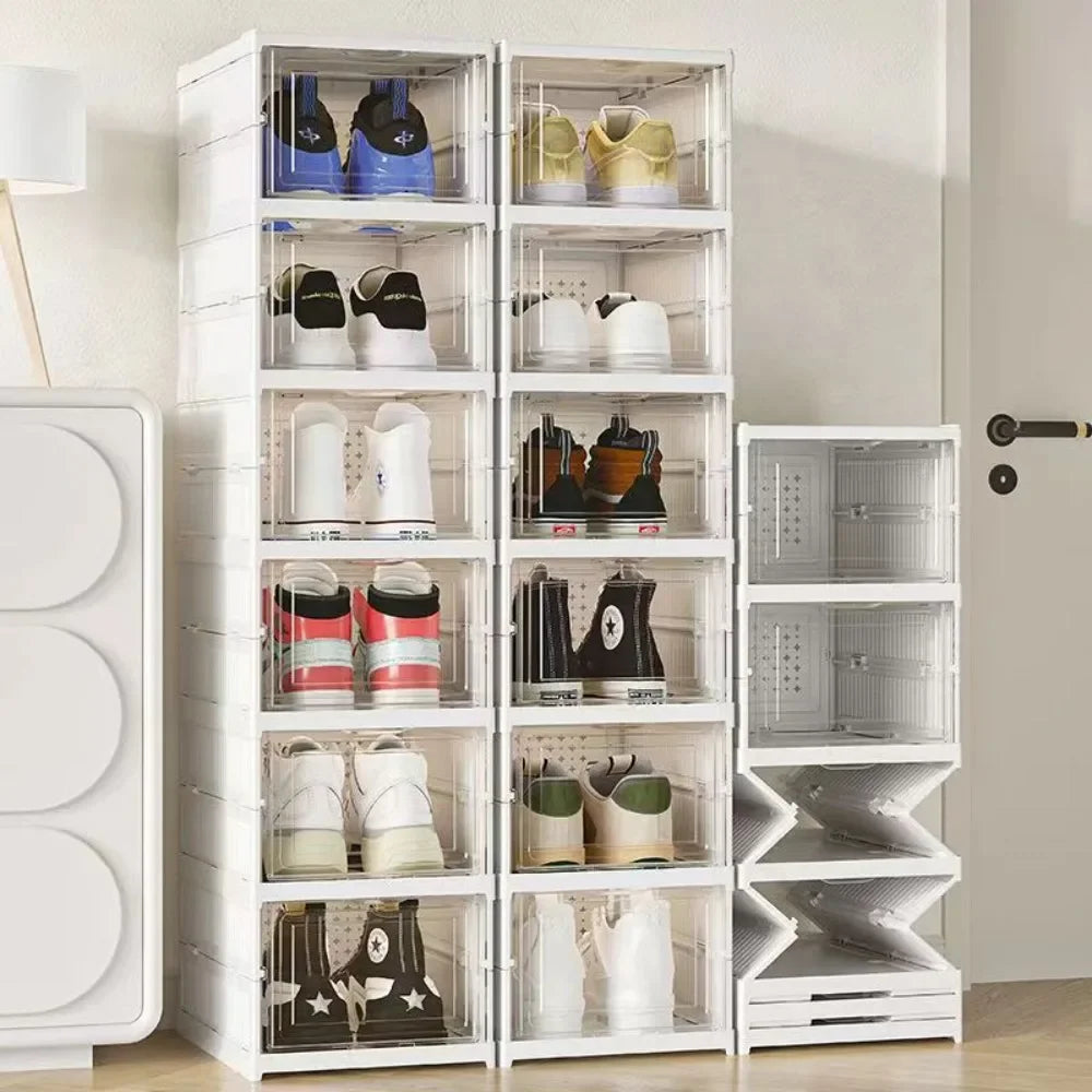Foldable Shoe Rack Organizer 6 Layers Transparent Tackie Box Collapsible Home Sneaker Storage Stackable Shoes Cabinet For Closet by Anti Spier