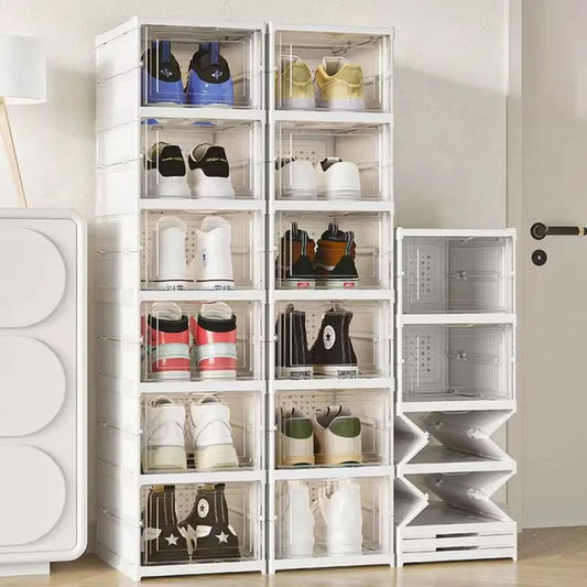 Foldable Shoe Rack Organizer 6 Layers Transparent Tackie Box Collapsible Home Sneaker Storage Stackable Shoes Cabinet For Closet by Anti Spier