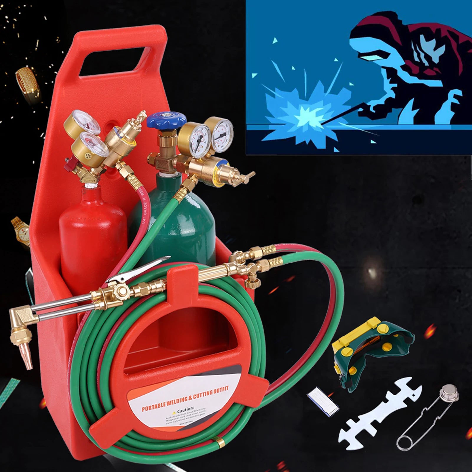 Portable Oxyacetylene Welding And Cutting Torch Kit With Long Pipe Brass Nozzle Welding Cutting Torch Soldering Equipment Kit by Anti Spier