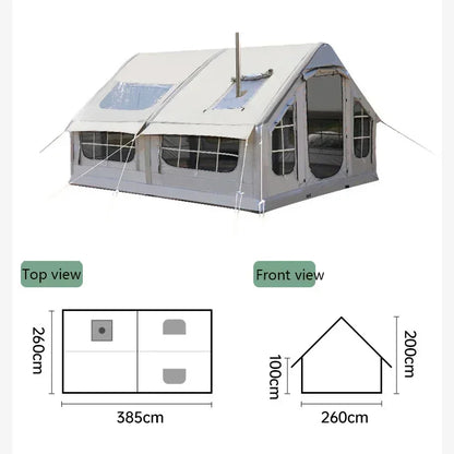 Inflatable camping tent no need to build 10 square meters 6-8 person space chimney design windproof and rainproof by Anti Spier