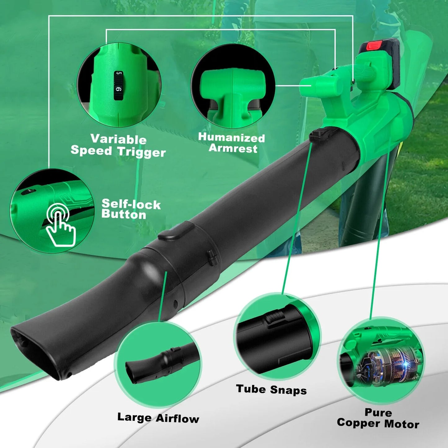 Tegatok Cordless Electric Leaf Blower 450CFM 125MPH Air Blower Snow Blower Dust Sweeper Garden Tools 20V Battery by Anti Spier