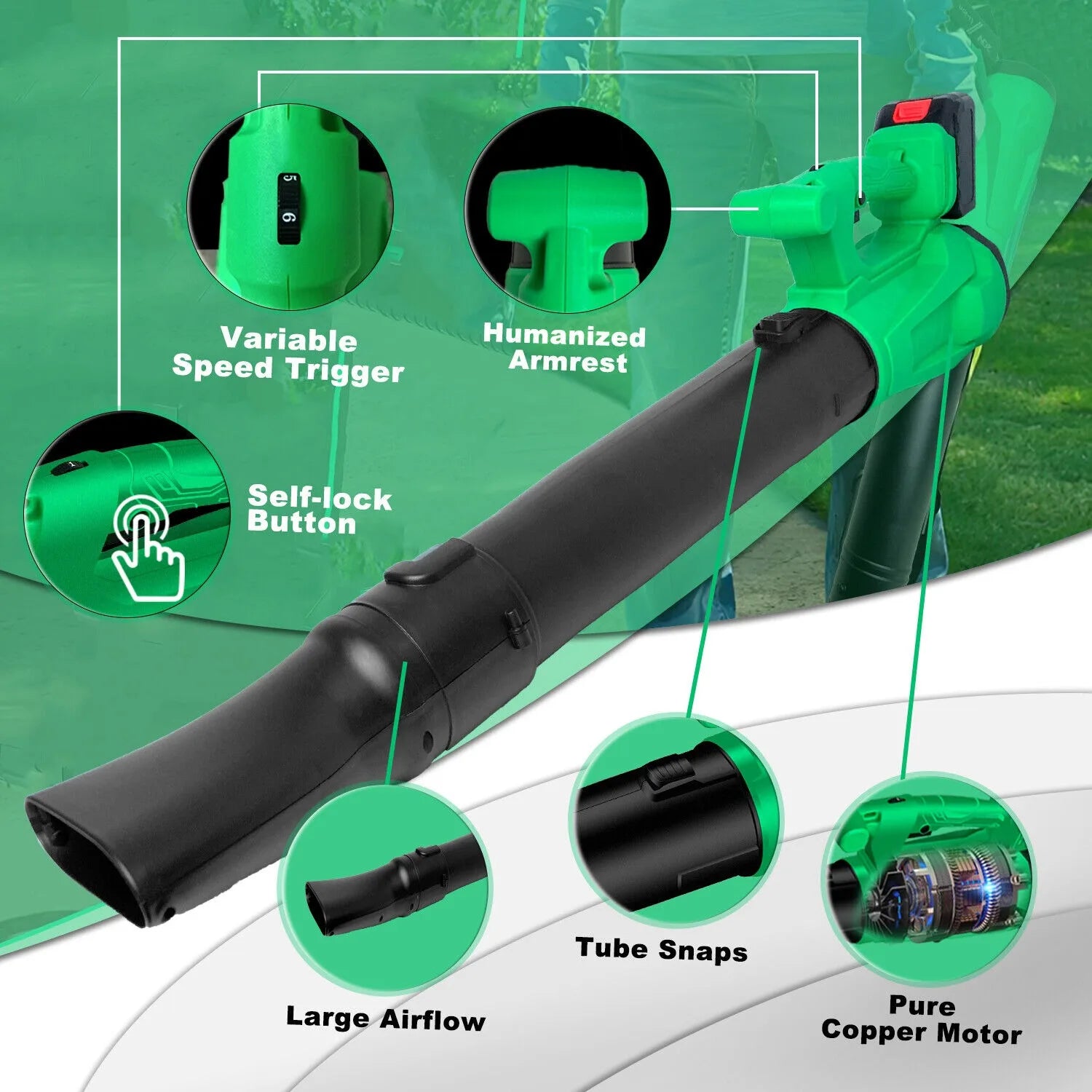 Tegatok Cordless Electric Leaf Blower 450CFM 125MPH Air Blower Snow Blower Dust Sweeper Garden Tools 20V Battery by Anti Spier