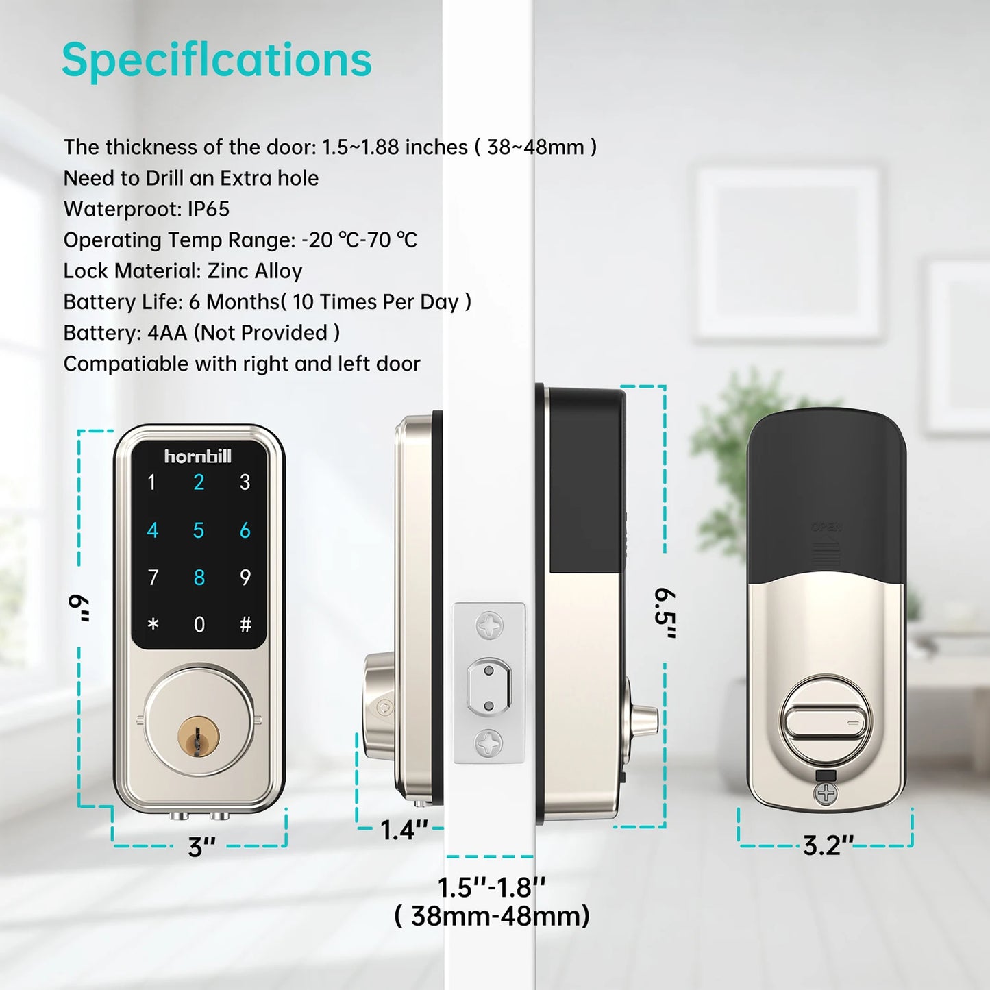 Hornbill Smart Front Door Lock Deadbolt Keyless Entry Locks Electronic Digital Keypad Bluetooth Security For Home Office Airbnb by Anti Spier