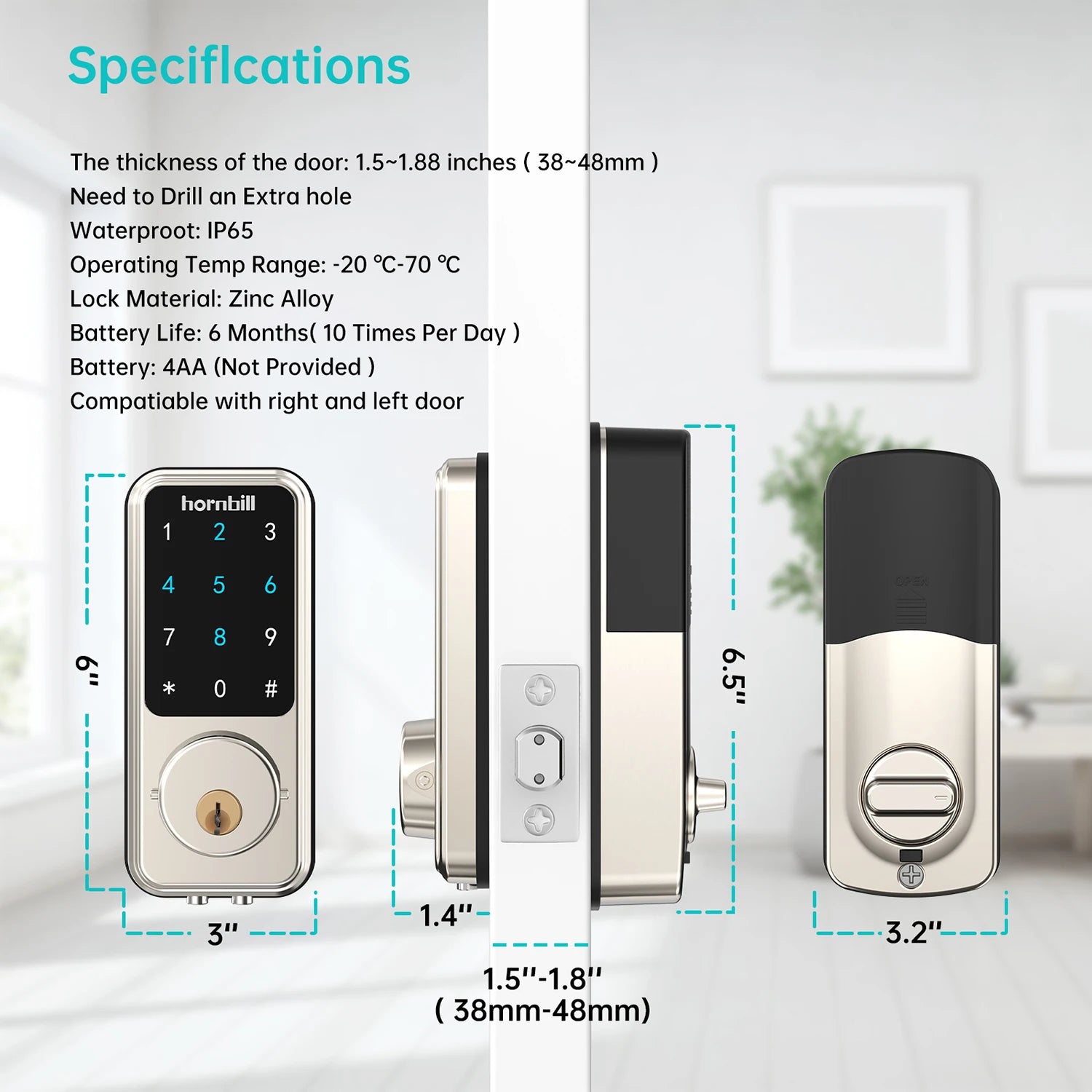 Hornbill Smart Front Door Lock Deadbolt Keyless Entry Locks Electronic Digital Keypad Bluetooth Security For Home Office Airbnb by Anti Spier