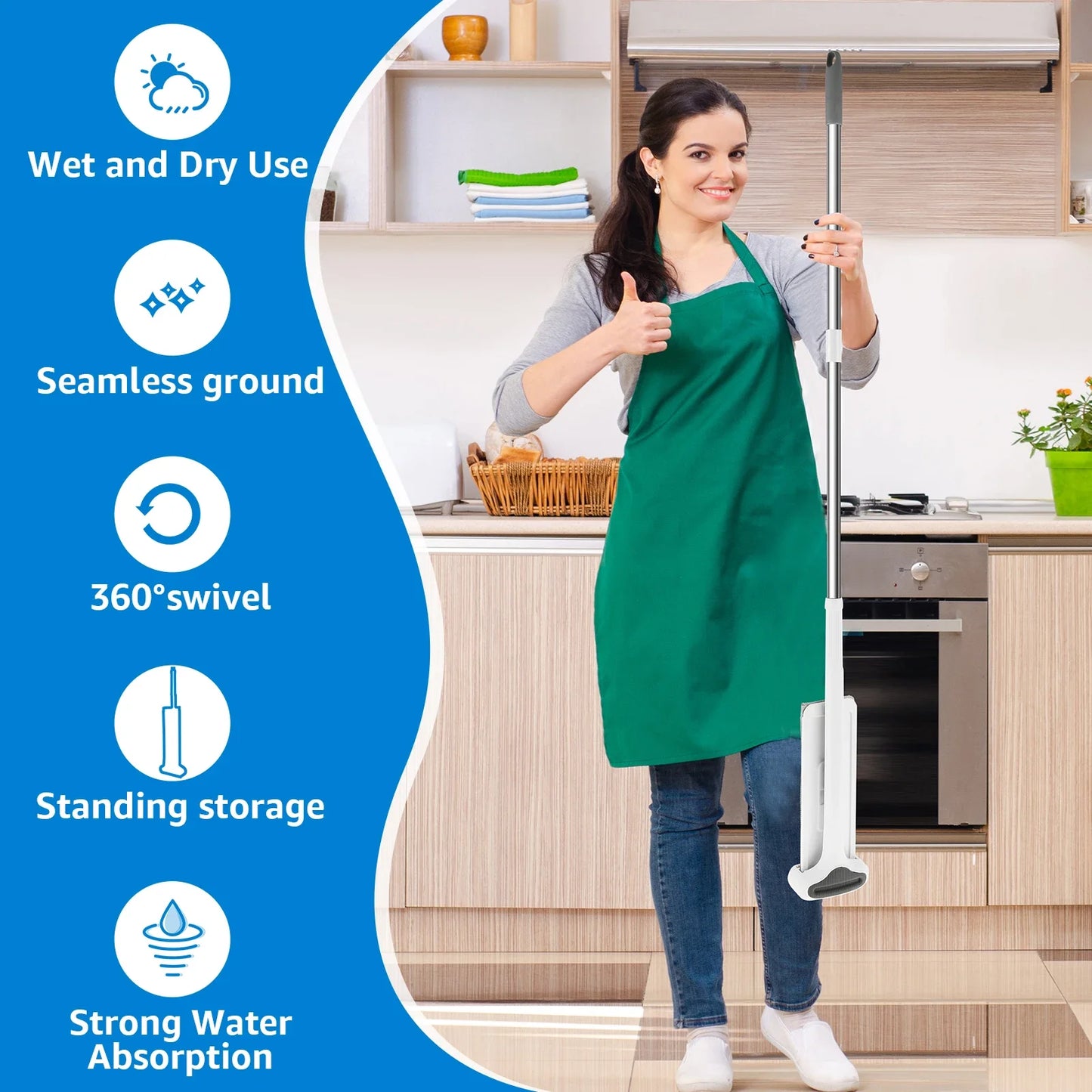 Microfiber Flat Mop 360 ° Rotating Flat Floor Mop Self Wringing Dust Mop with Dewatering Scraper for Kitchen Home Cleaning Mop by Anti Spier