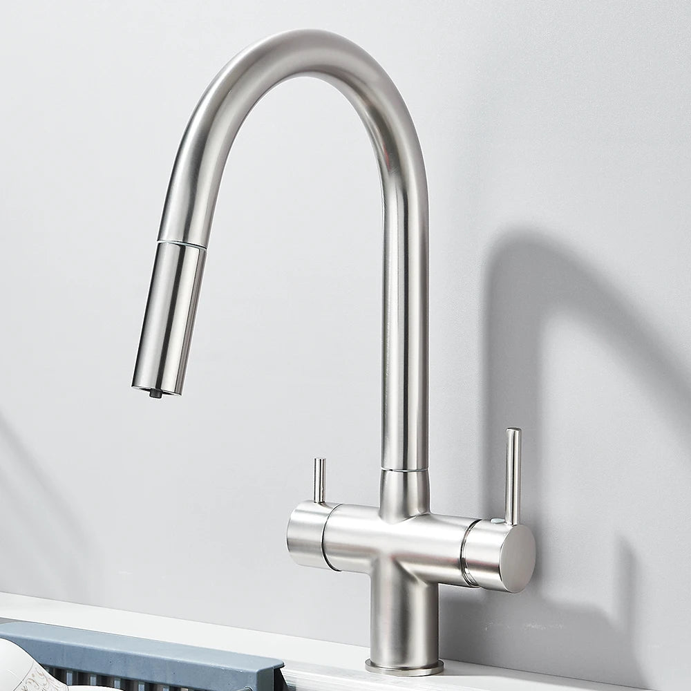 Filtered Kitchen Sink Faucet With Retractable Sprayer Brass Water Filter Tap Drinking Water Tap Vessel Sink Mixer For Kitchen by Anti Spier