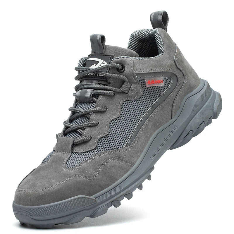 Reflective Strip Design Safety Work Shoes For Men Cow Suede Leather Indestructible Construction Boots Steel Toe Male Footwear by Anti Spier
