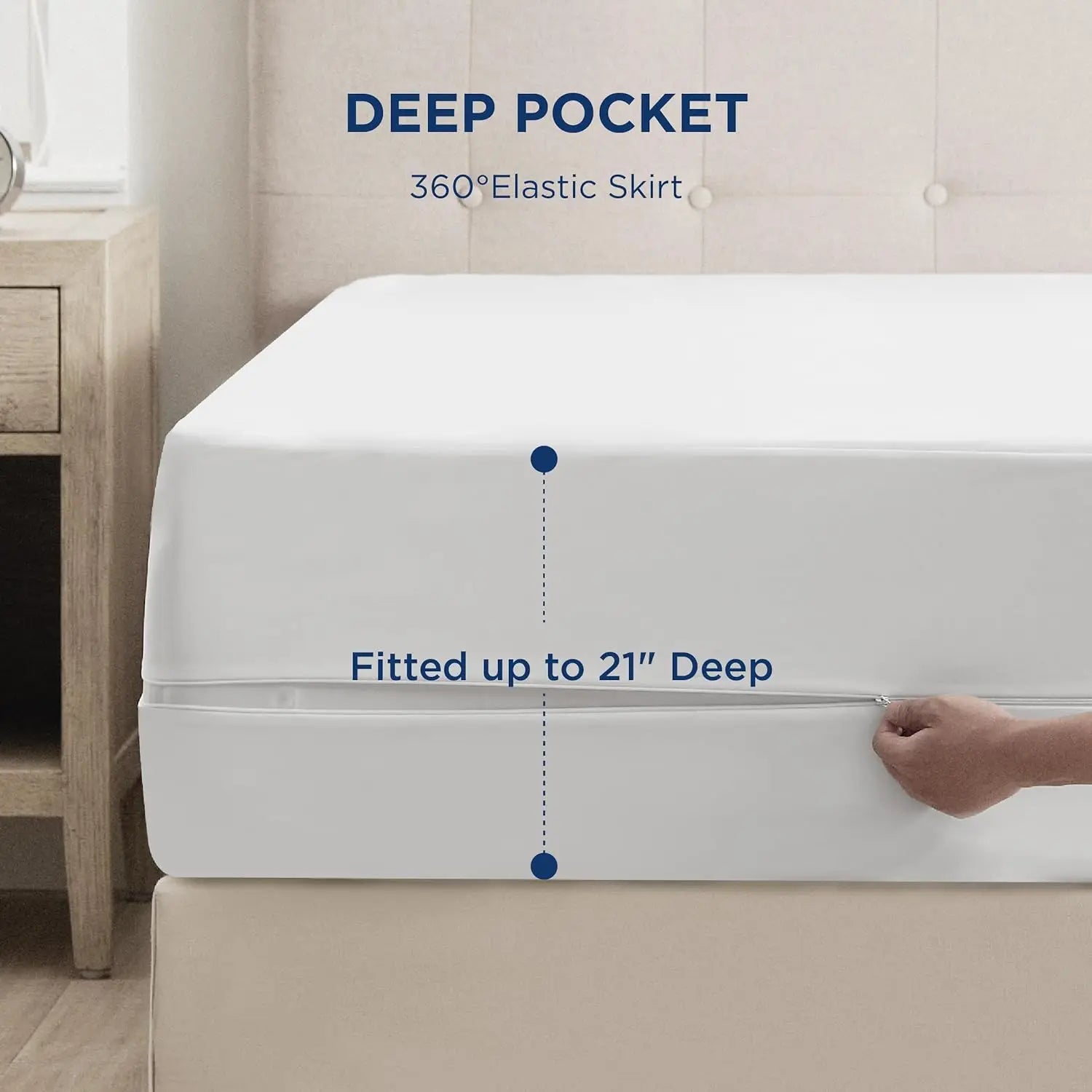 Bedsure Waterproof Mattress Protector, Zippered Mattress Encasement for Bed, Breathable & Noiseless, Six-Sided 12 inches Deep by Anti Spier