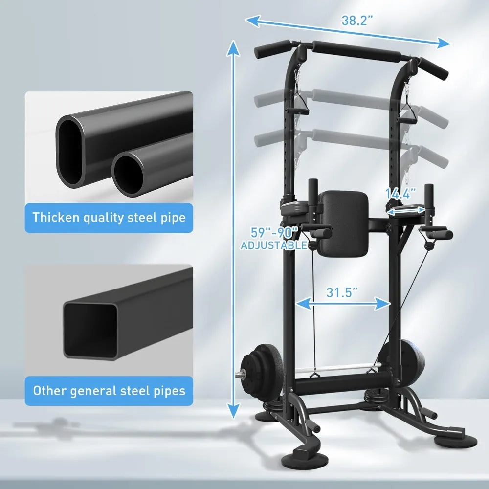 Pull Up Dip Station for Home Gym, Power Tower with Backrest, Adjustable Height Pull Up Bar Stand by Anti Spier