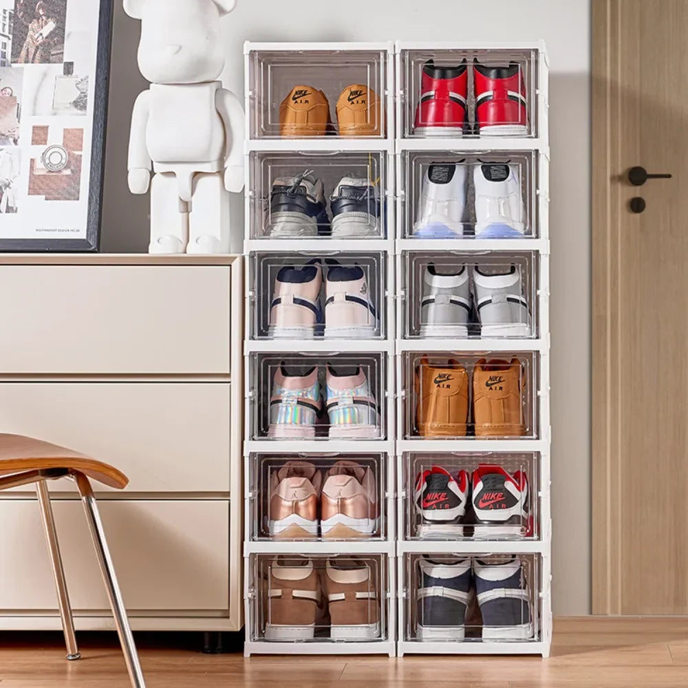 Foldable Shoe Rack Organizer 6 Layers Transparent Tackie Box Collapsible Home Sneaker Storage Stackable Shoes Cabinet For Closet by Anti Spier