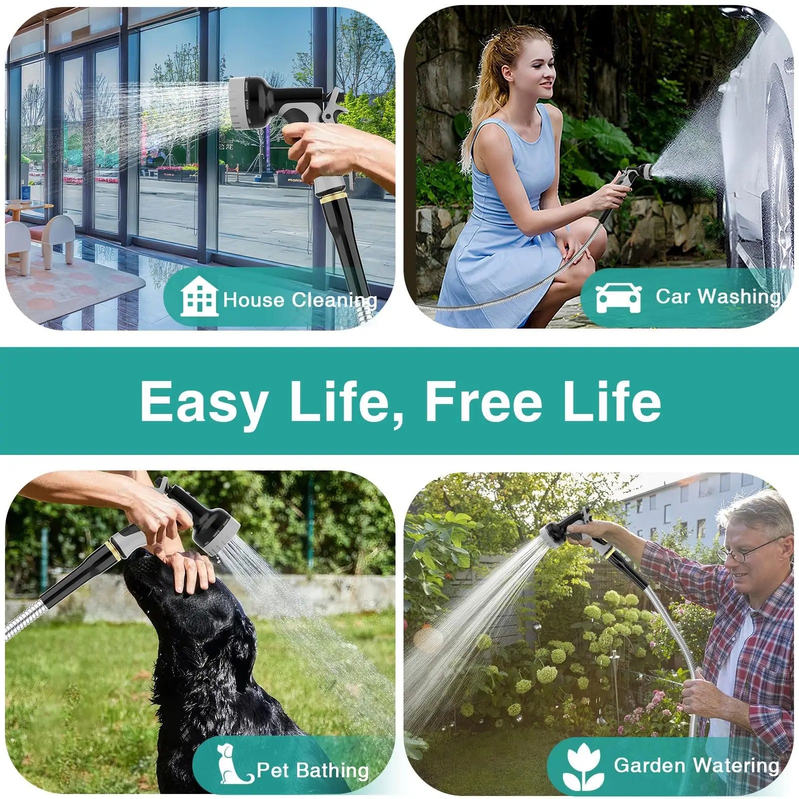 Lefree Garden Hose 25ft-100ft, Metal Garden Hose with Nozzle, Leak Proof Water Hose, 3/4" Fittings Metal Hose for Yard, Flexible by Anti Spier