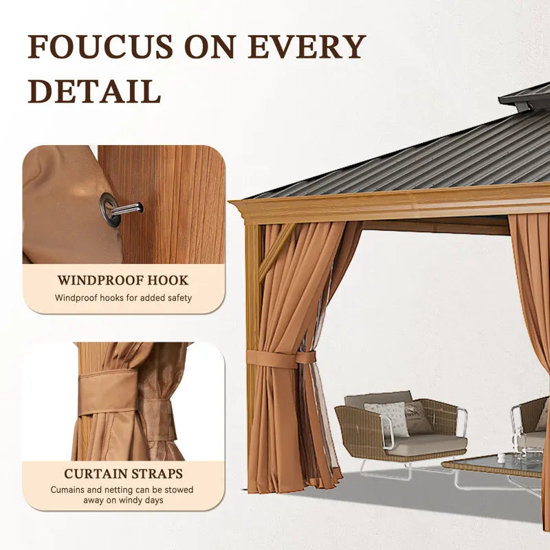 20Ft. W x 12Ft. D Outdoor Cedar Framed Gazebo with Steel Hardtop Permanent Wooden Finished Pavilion by Anti Spier