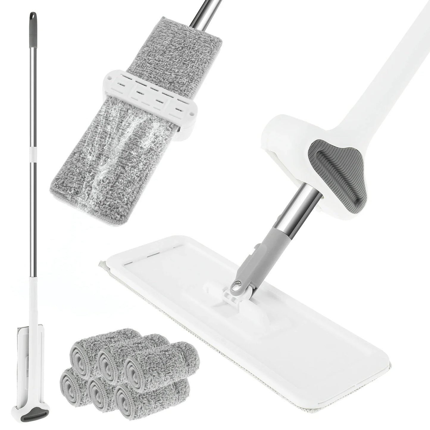 Microfiber Flat Mop 360 ° Rotating Flat Floor Mop Self Wringing Dust Mop with Dewatering Scraper for Kitchen Home Cleaning Mop by Anti Spier