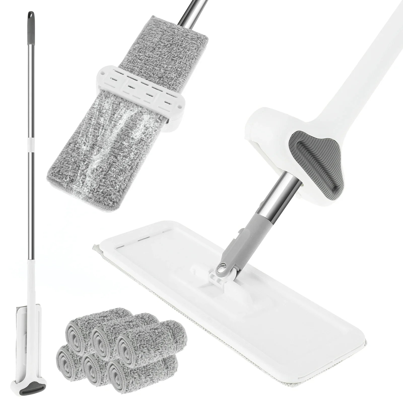 Microfiber Flat Mop 360 ° Rotating Flat Floor Mop Self Wringing Dust Mop with Dewatering Scraper for Kitchen Home Cleaning Mop by Anti Spier