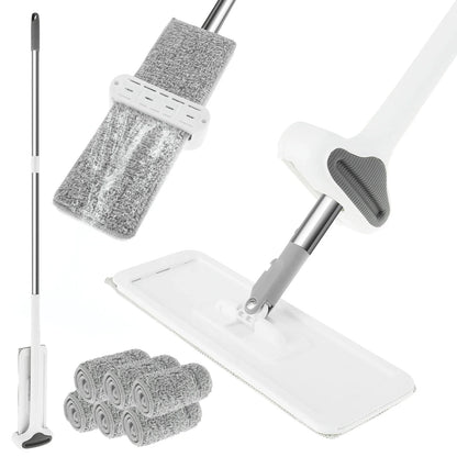 Microfiber Flat Mop 360 ° Rotating Flat Floor Mop Self Wringing Dust Mop with Dewatering Scraper for Kitchen Home Cleaning Mop by Anti Spier