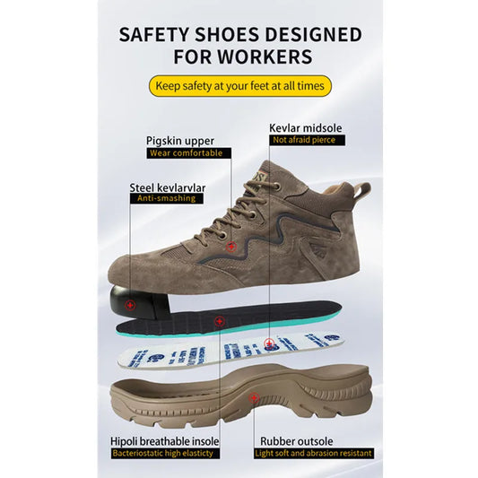 Reflective Strip Design Safety Work Shoes For Men Cow Suede Leather Indestructible Construction Boots Steel Toe Male Footwear by Anti Spier