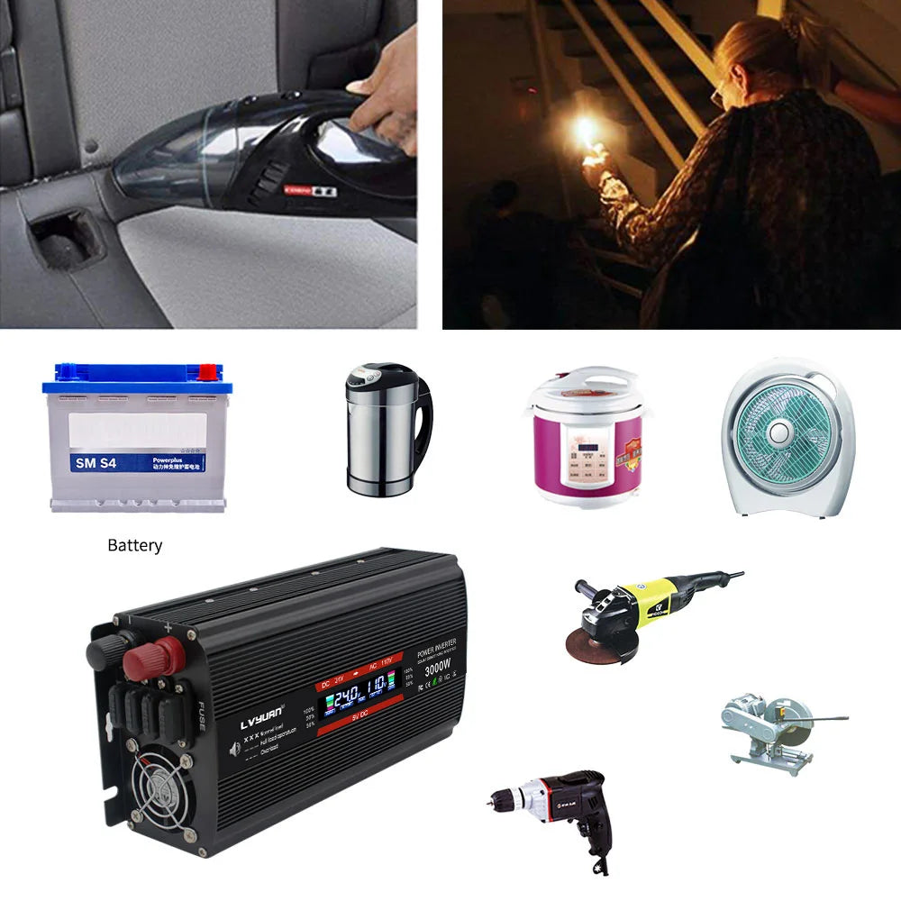 1500W/3000W Inverter Modified Sine Wave Inverter DC12VAC 110V Outdoor Working Power Converter With LCD Display by Anti Spier
