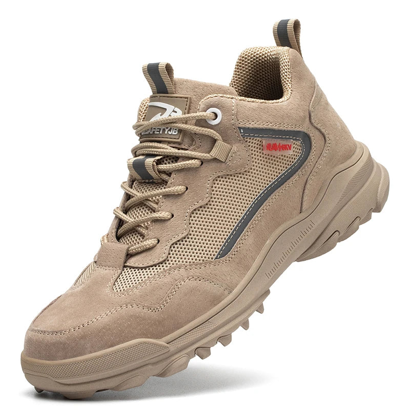 Reflective Strip Design Safety Work Shoes For Men Cow Suede Leather Indestructible Construction Boots Steel Toe Male Footwear by Anti Spier
