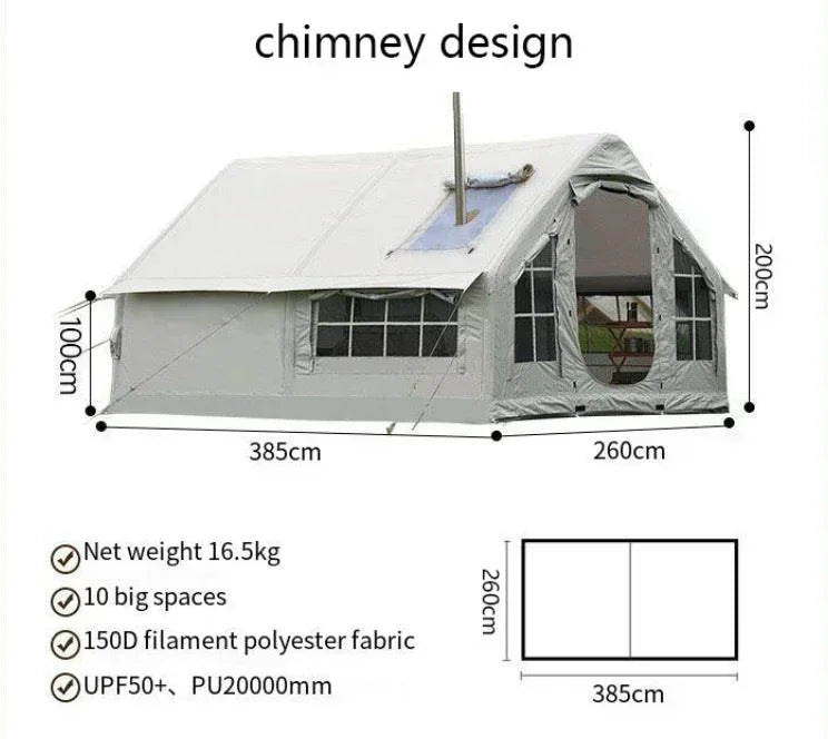 Inflatable camping tent no need to build 10 square meters 6-8 person space chimney design windproof and rainproof by Anti Spier