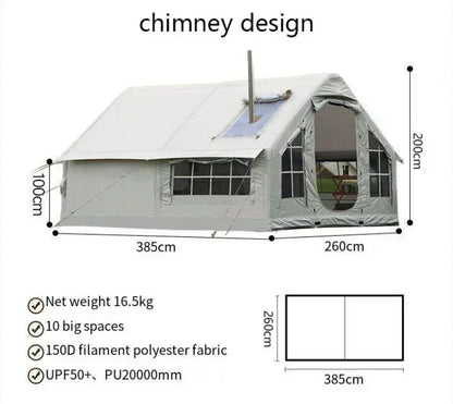 Inflatable camping tent no need to build 10 square meters 6-8 person space chimney design windproof and rainproof by Anti Spier