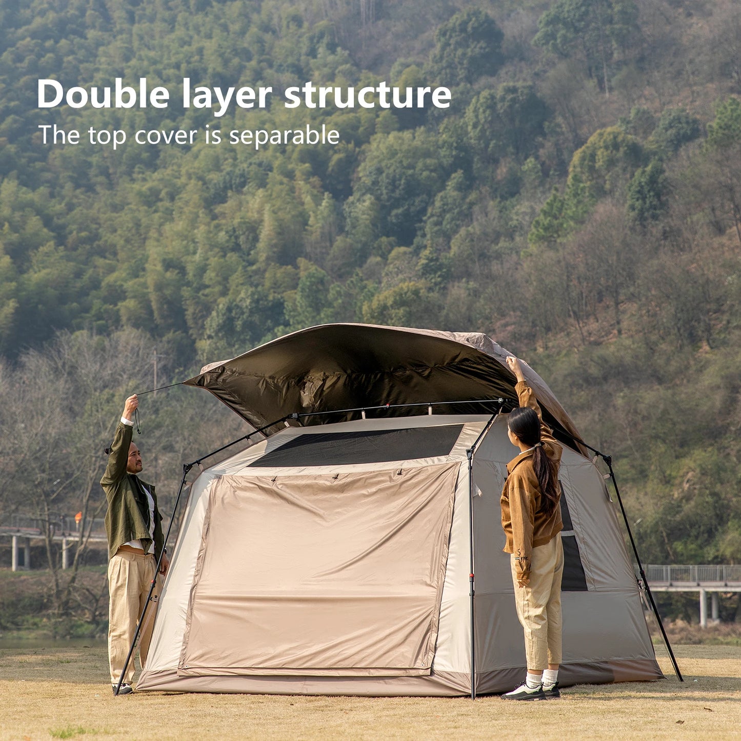 BISINNA One-touch Ridge Type Tent Titanium Glue 3-4 Person Outdoor Automatic Camping Family Tent by Anti Spier