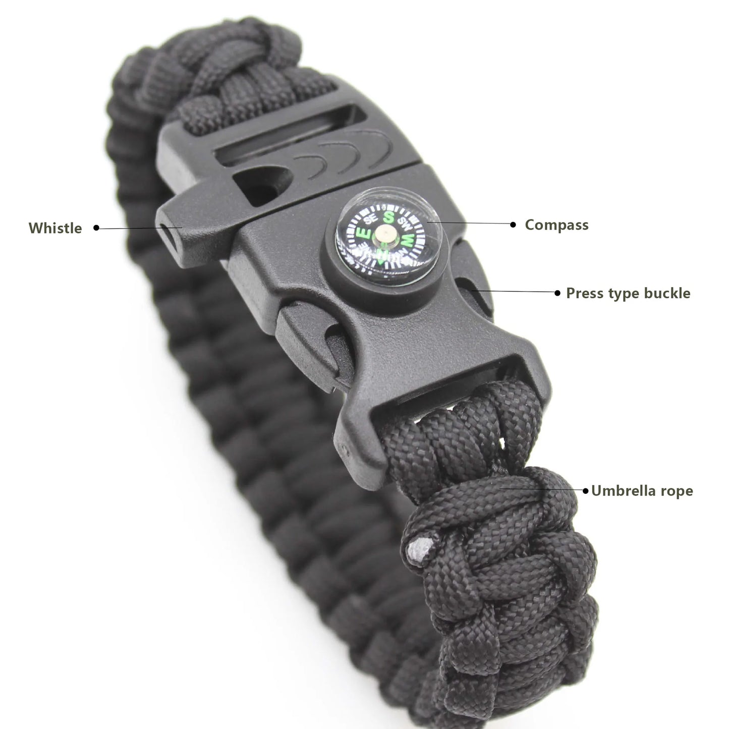 Multifunction Paracord Survival Bracelet Outdoor Travel Camping Hiking Emergency Braided Rope Chain with Whistle and Compass by Anti Spier