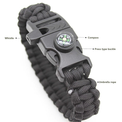 Multifunction Paracord Survival Bracelet Outdoor Travel Camping Hiking Emergency Braided Rope Chain with Whistle and Compass by Anti Spier