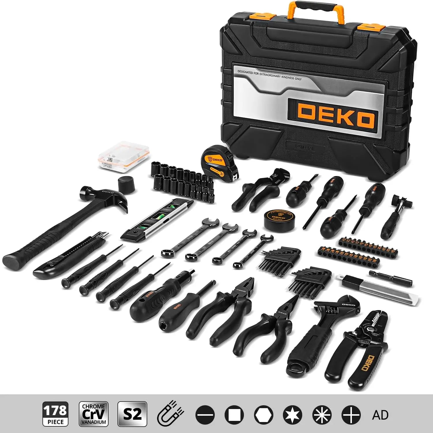 DEKO DKMT178 Household with Drill Wrench Socket Basic Hand Tools Sets for Men Car Repair Mechanic Tool Kit Set Automotive by Anti Spier