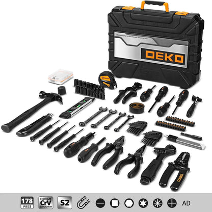 DEKO DKMT178 Household with Drill Wrench Socket Basic Hand Tools Sets for Men Car Repair Mechanic Tool Kit Set Automotive by Anti Spier