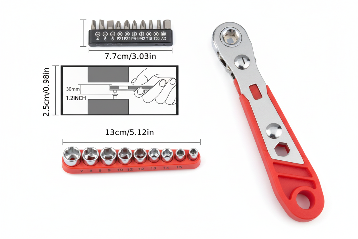 20pcs Multi-functional Wrench Set: 36-tooth Ratchet, Screwdriver Sockets, 1/4" Hex Shank, Narrow-space for Home/industrial/scientific Use. Ergonomic Anti-slip PVC Handle by Anti Spier