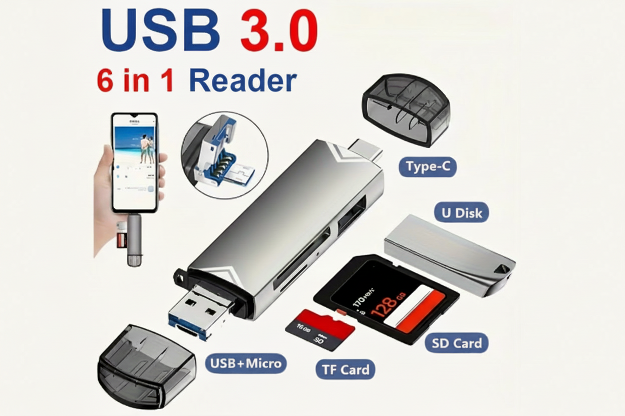 6-in-1 USB High-speed Transfer 5Gbps Rate Card Reader, Type-c Plug And Play by Anti Spier