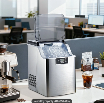 Nugget Countertop Ice Maker, Soft Chew Pellet Ice or Bullet Ice, 44 lbs/24 hrs or 26 lbs/24 hrs, One Touch Operation, Self-Cleaning, For Home, Kitchen, Office, Stainless Steel, Space saving Design, Easy To Clean, High quality Build, Chewable Ice