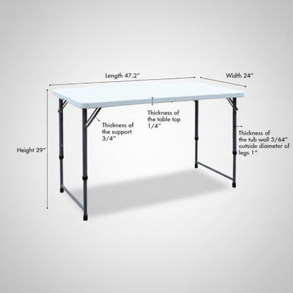 3/4/6/8ft Fold-in-Half Adjustable Folding Table Portable