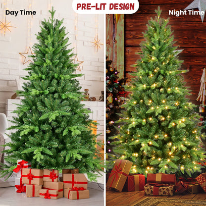 5ft / 6ft / 7ft Pre-lit Artificial Christmas Tree Automatic Open PE/PVC Mixed Flocking Xmas Tree LEDS Lights Xmas Ornaments by Anti Spier
